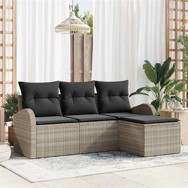 Grote foto vidaxl tuin sofa set met kussen 4 pcs lichtgrijs poly riet tuin en terras tuinmeubelen