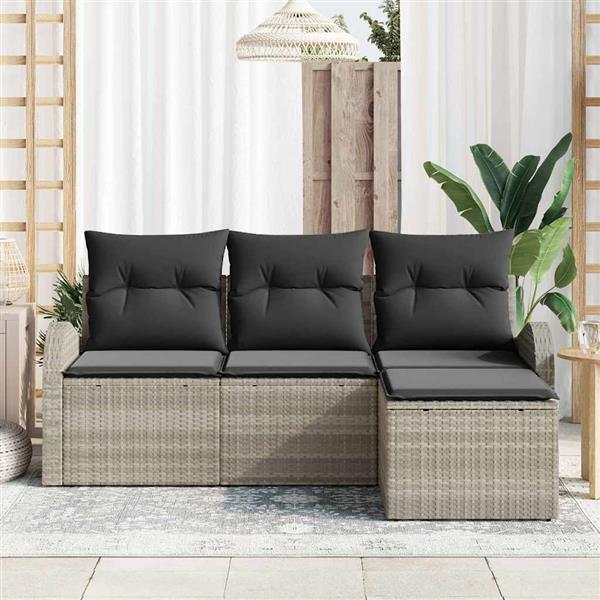 Grote foto vidaxl tuin sofa set met kussen 4 pcs lichtgrijs poly riet tuin en terras tuinmeubelen