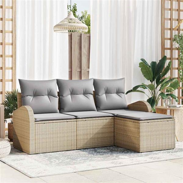 Grote foto vidaxl tuin sofa set met kussen 4 pcs beige lichtgrijs poly riet tuin en terras tuinmeubelen