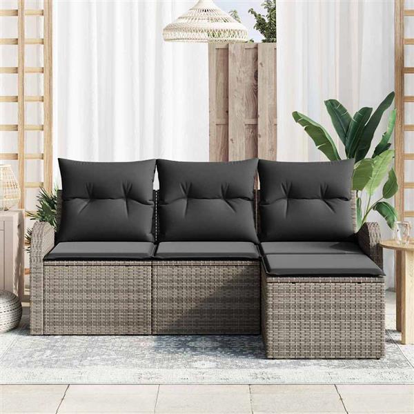 Grote foto vidaxl tuin sofa set met kussen 4 pcs grijs poly riet tuin en terras tuinmeubelen