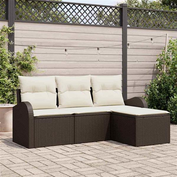 Grote foto vidaxl tuin sofa set met kussen 4 pcs lichtgrijs zwart poly riet tuin en terras tuinmeubelen