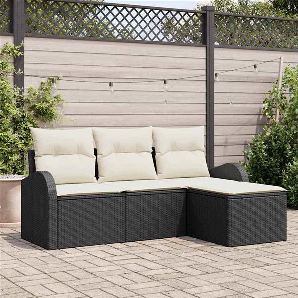 Grote foto vidaxl tuin sofa set met kussen 4 pcs zwart wit poly riet tuin en terras tuinmeubelen