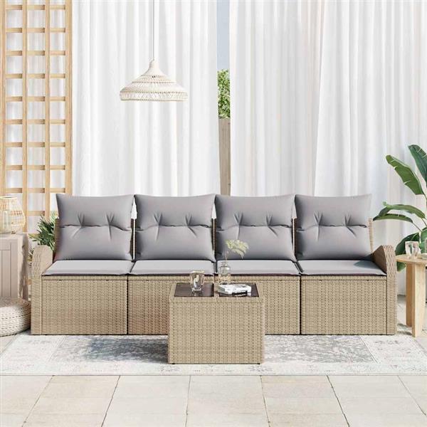 Grote foto vidaxl tuin sofa set met kussen 5 pcs beige grijs 55 x 55 x 37 cm tuin en terras tuinmeubelen