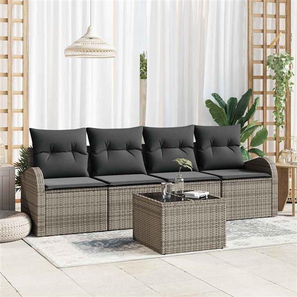 Grote foto vidaxl tuin sofa set met kussen met opslag 5 pcs grijs 55 x 55 x 37 cm tuin en terras tuinmeubelen