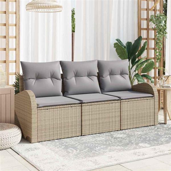 Grote foto vidaxl tuin sofa set met kussen 3 pcs beige lichtgrijs poly riet tuin en terras tuinmeubelen