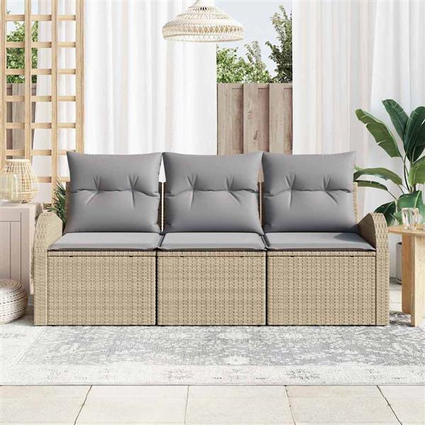 Grote foto vidaxl tuin sofa set met kussen 3 pcs beige lichtgrijs poly riet tuin en terras tuinmeubelen