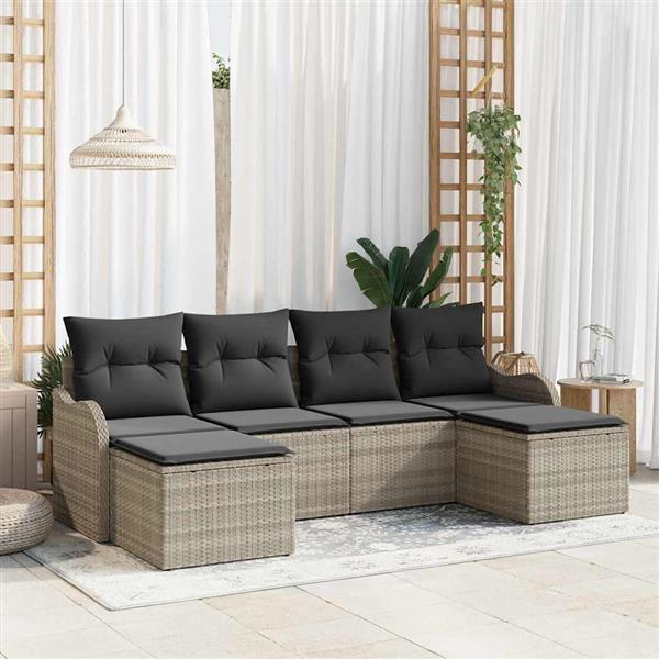 Grote foto vidaxl tuin sofa set met kussen 6 pcs lichtgrijs poly riet tuin en terras tuinmeubelen