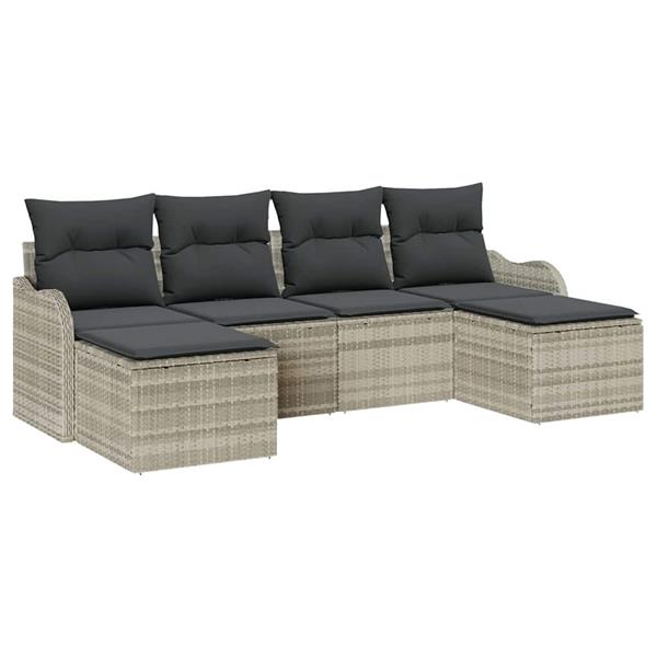 Grote foto vidaxl tuin sofa set met kussen 6 pcs lichtgrijs poly riet tuin en terras tuinmeubelen