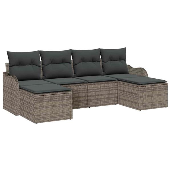 Grote foto vidaxl tuin sofa set met kussen 6 pcs grijs poly riet tuin en terras tuinmeubelen