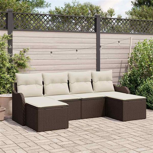 Grote foto vidaxl tuin sofa set met kussen 6 pcs bruin en wit poly riet tuin en terras tuinmeubelen