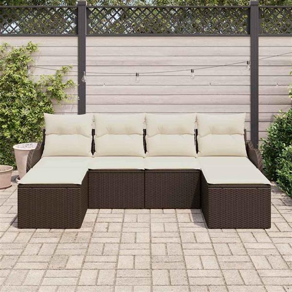 Grote foto vidaxl tuin sofa set met kussen 6 pcs bruin en wit poly riet tuin en terras tuinmeubelen