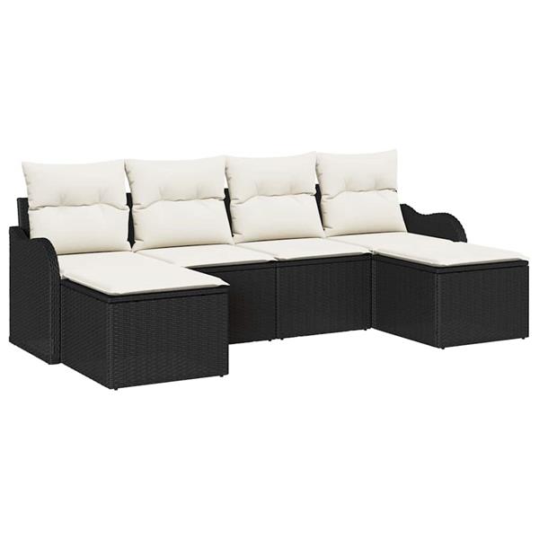 Grote foto vidaxl tuin sofa set met kussen 6 pcs zwart wit poly riet tuin en terras tuinmeubelen