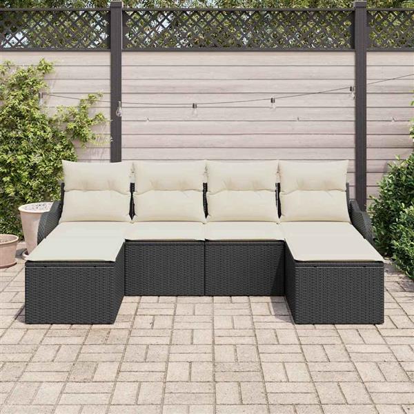 Grote foto vidaxl tuin sofa set met kussen 6 pcs zwart wit poly riet tuin en terras tuinmeubelen