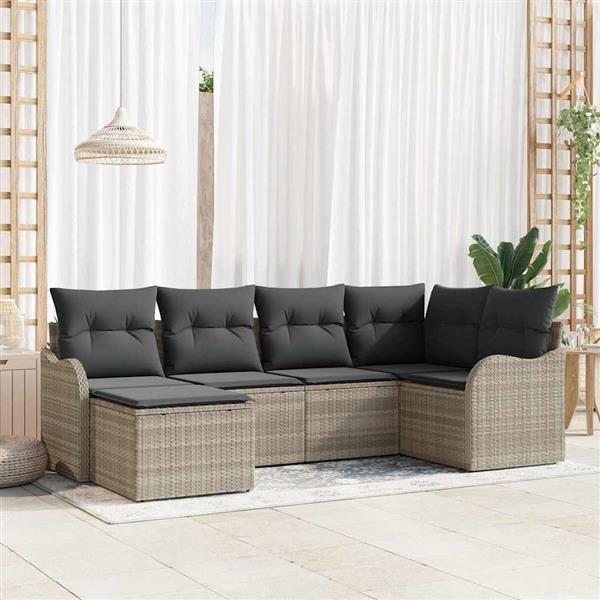 Grote foto vidaxl tuin sofa set met kussen 6 pcs lichtgrijs poly riet tuin en terras tuinmeubelen