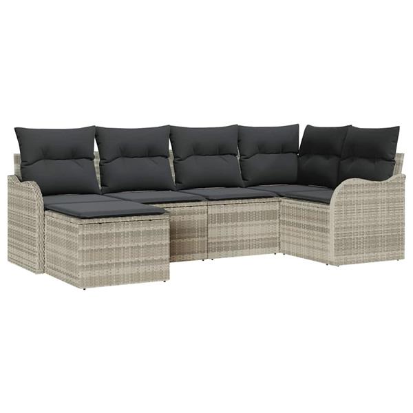Grote foto vidaxl tuin sofa set met kussen 6 pcs lichtgrijs poly riet tuin en terras tuinmeubelen
