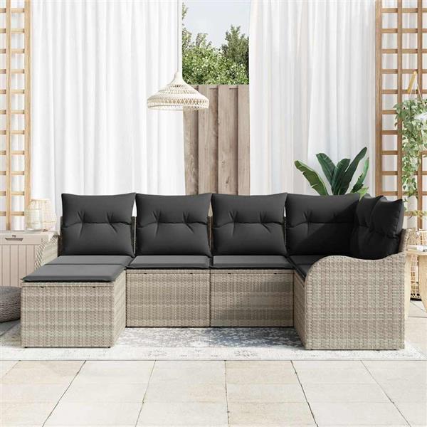 Grote foto vidaxl tuin sofa set met kussen 6 pcs lichtgrijs poly riet tuin en terras tuinmeubelen