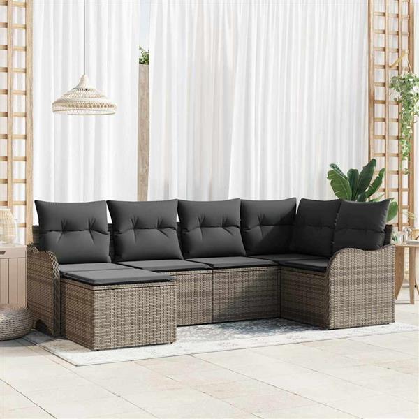 Grote foto vidaxl tuin sofa set met kussen 6 pcs grijs poly riet tuin en terras tuinmeubelen