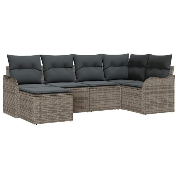 Grote foto vidaxl tuin sofa set met kussen 6 pcs grijs poly riet tuin en terras tuinmeubelen