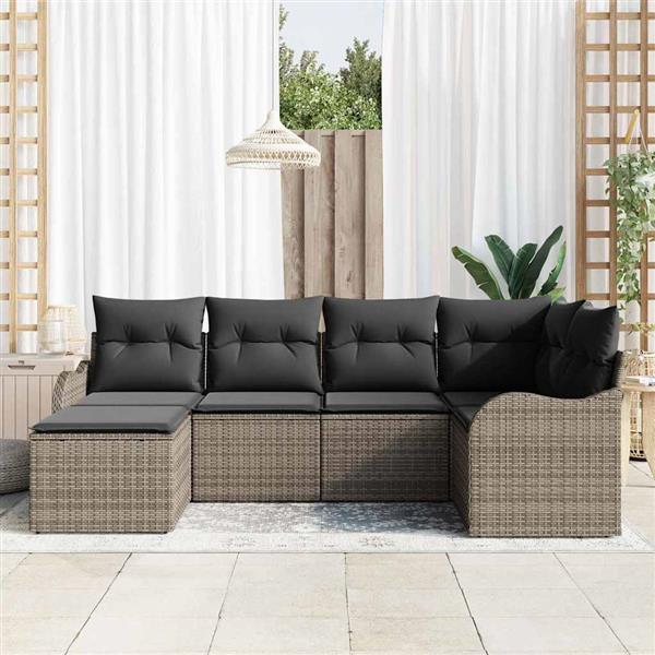 Grote foto vidaxl tuin sofa set met kussen 6 pcs grijs poly riet tuin en terras tuinmeubelen