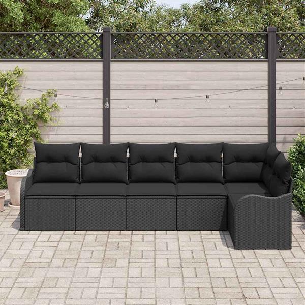 Grote foto vidaxl tuin sofa set met kussen met opslag 6 pcs zwart poly riet tuin en terras tuinmeubelen