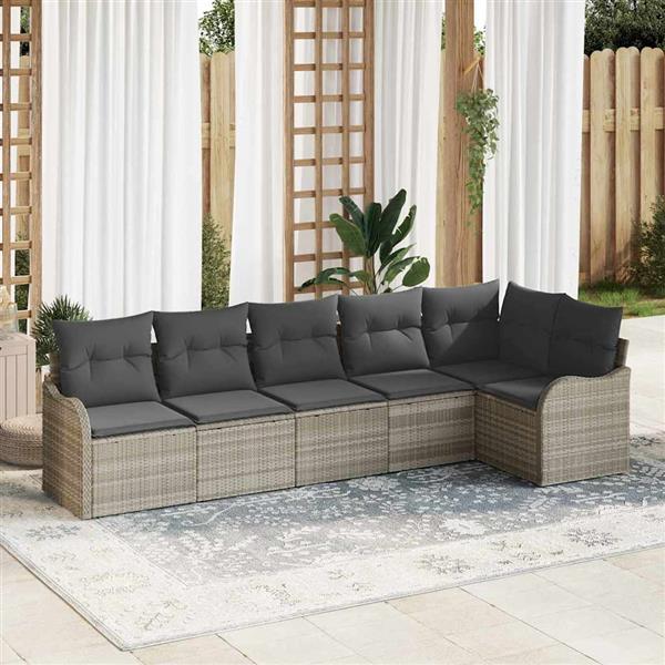 Grote foto vidaxl tuin sofa set met kussen met opslag 6 pcs lichtgrijs poly riet tuin en terras tuinmeubelen