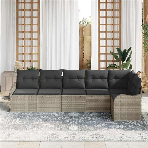 Grote foto vidaxl tuin sofa set met kussen met opslag 6 pcs lichtgrijs poly riet tuin en terras tuinmeubelen