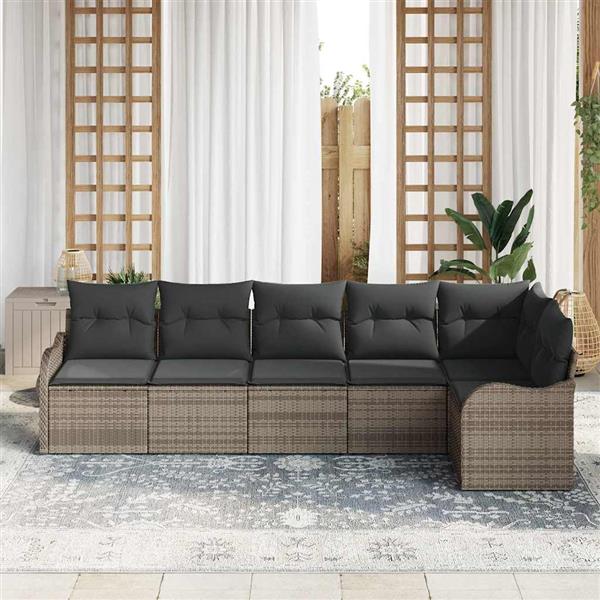 Grote foto vidaxl tuin sofa set met kussen met opslag 6 pcs grijs poly riet tuin en terras tuinmeubelen