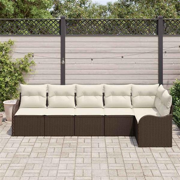 Grote foto vidaxl tuin sofa set met kussen met opslag 6 pcs bruin poly riet tuin en terras tuinmeubelen