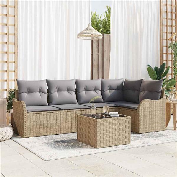 Grote foto vidaxl tuin sofa set met kussen met opslag 6 pcs zwart poly riet tuin en terras tuinmeubelen
