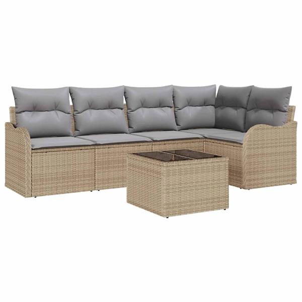 Grote foto vidaxl tuin sofa set met kussen met opslag 6 pcs zwart poly riet tuin en terras tuinmeubelen