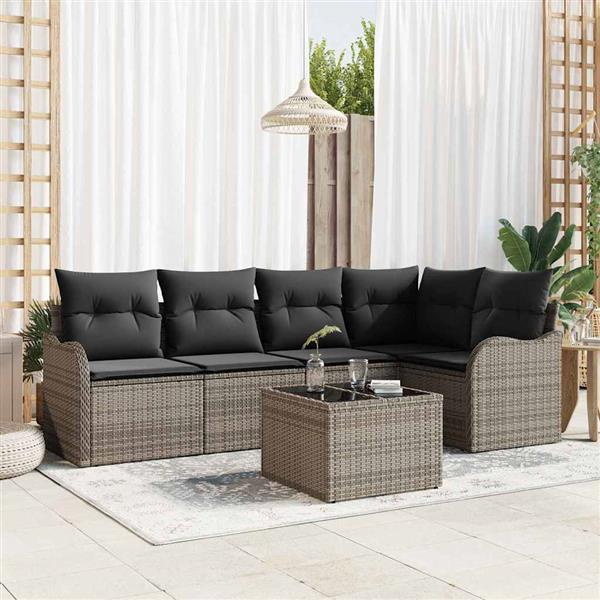 Grote foto vidaxl tuin sofa set met kussen met opslag 6 pcs zwart poly riet tuin en terras tuinmeubelen