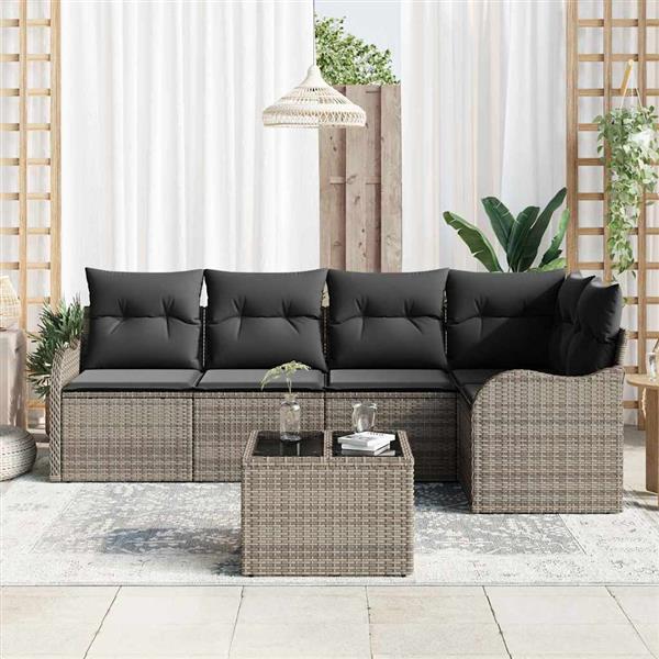 Grote foto vidaxl tuin sofa set met kussen met opslag 6 pcs zwart poly riet tuin en terras tuinmeubelen
