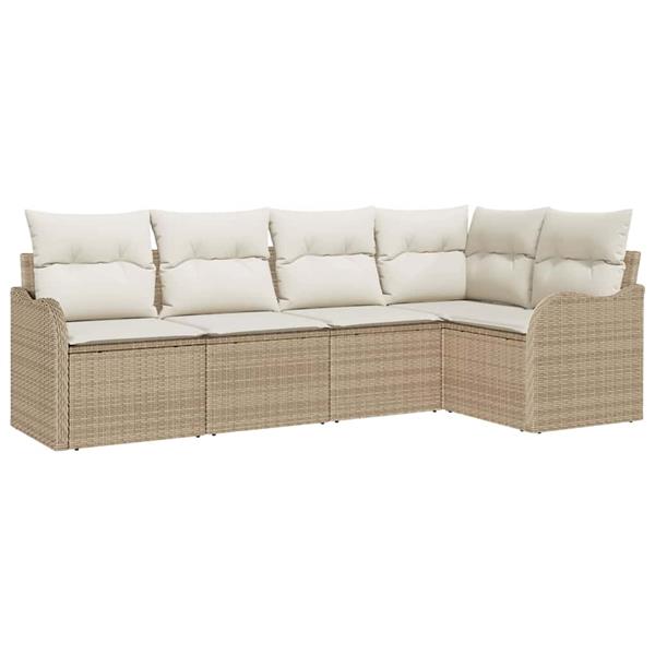 Grote foto vidaxl tuin sofa set met kussen met opslag 5 pcs beige poly riet tuin en terras tuinmeubelen