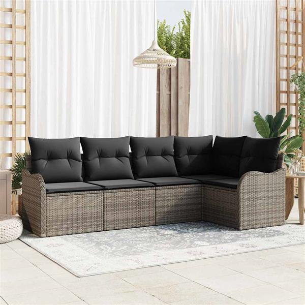 Grote foto vidaxl tuin sofa set met kussen met opslag 5 pcs grijs poly riet tuin en terras tuinmeubelen