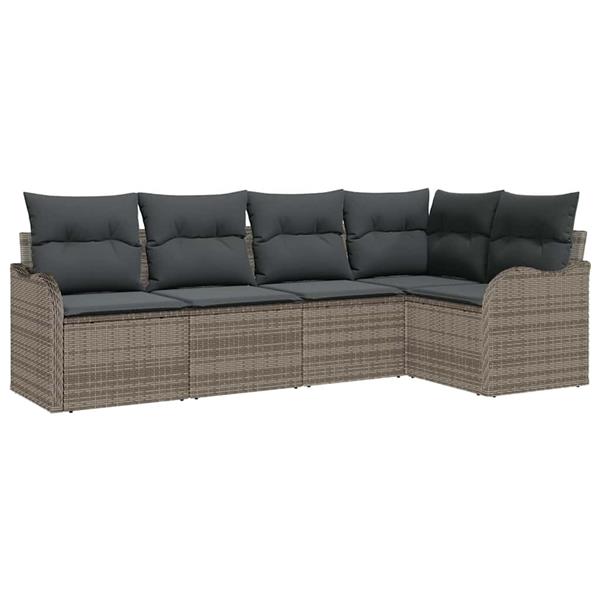 Grote foto vidaxl tuin sofa set met kussen met opslag 5 pcs grijs poly riet tuin en terras tuinmeubelen