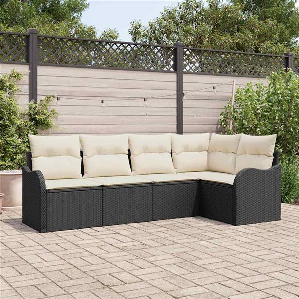 Grote foto vidaxl tuin sofa set met kussen met opslag 5 pcs zwart poly riet tuin en terras tuinmeubelen