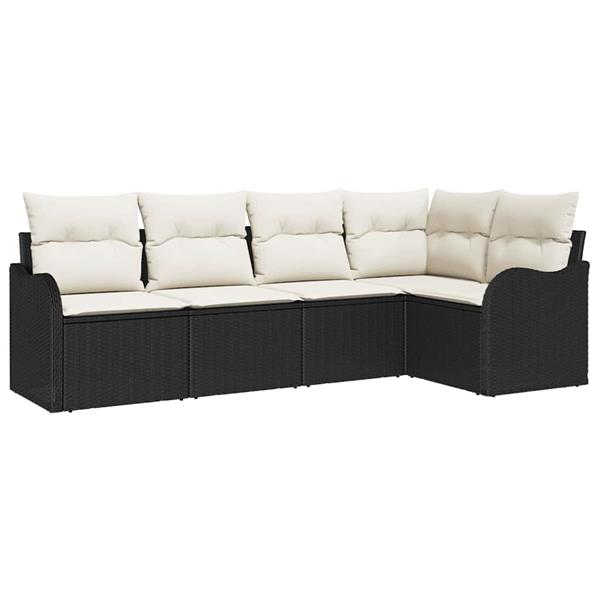 Grote foto vidaxl tuin sofa set met kussen met opslag 5 pcs zwart poly riet tuin en terras tuinmeubelen