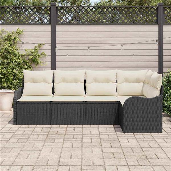 Grote foto vidaxl tuin sofa set met kussen met opslag 5 pcs zwart poly riet tuin en terras tuinmeubelen