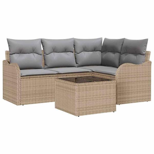 Grote foto vidaxl tuin sofa set met kussen met opslag 5 pcs zwart poly riet tuin en terras tuinmeubelen