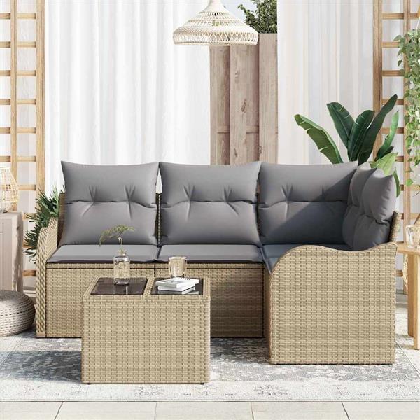 Grote foto vidaxl tuin sofa set met kussen met opslag 5 pcs zwart poly riet tuin en terras tuinmeubelen