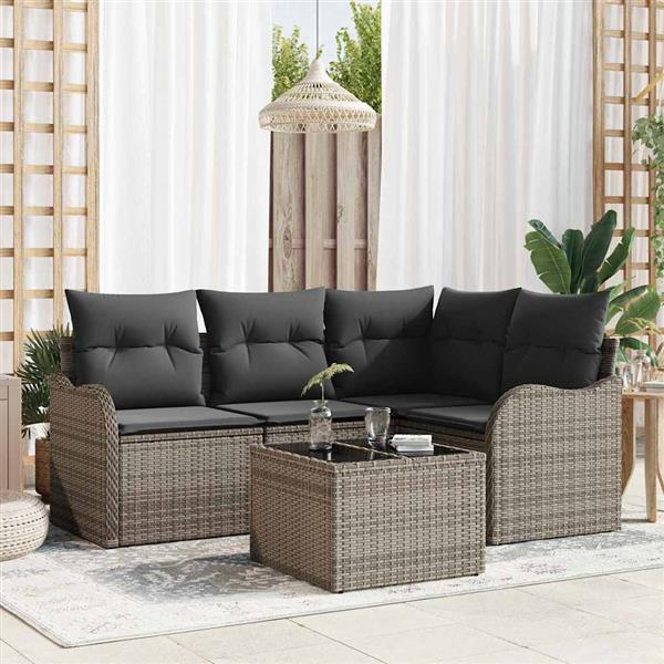 Grote foto vidaxl tuin sofa set met kussen met opslag 5 pcs zwart poly riet tuin en terras tuinmeubelen