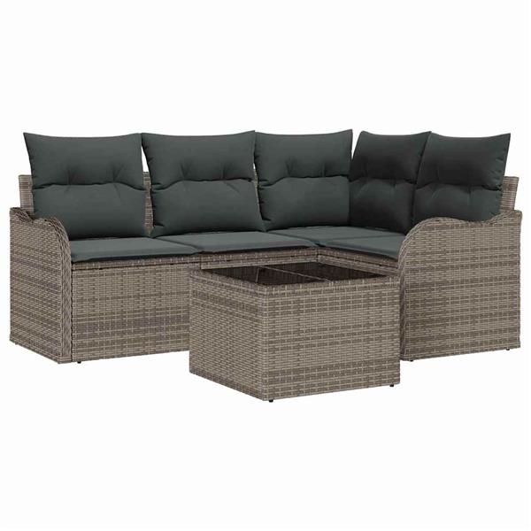 Grote foto vidaxl tuin sofa set met kussen met opslag 5 pcs zwart poly riet tuin en terras tuinmeubelen
