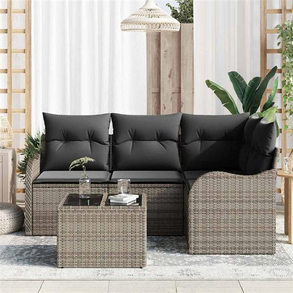 Grote foto vidaxl tuin sofa set met kussen met opslag 5 pcs zwart poly riet tuin en terras tuinmeubelen