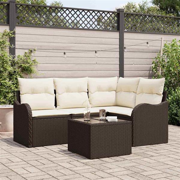 Grote foto vidaxl tuin sofa set met kussen met opslag 5 pcs grijs poly riet tuin en terras tuinmeubelen