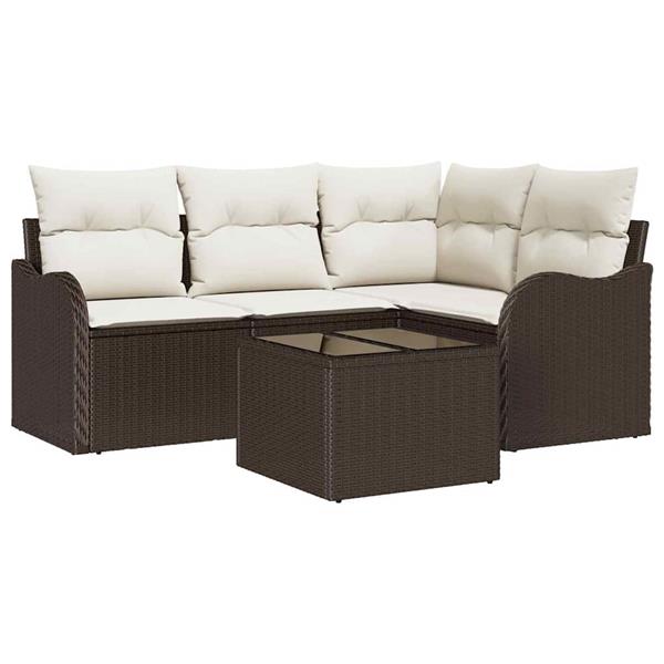 Grote foto vidaxl tuin sofa set met kussen met opslag 5 pcs grijs poly riet tuin en terras tuinmeubelen