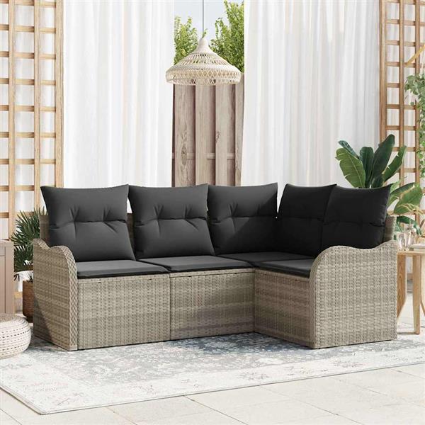 Grote foto vidaxl tuin sofa set met kussen met opslag 4 pcs lichtgrijs poly riet tuin en terras tuinmeubelen