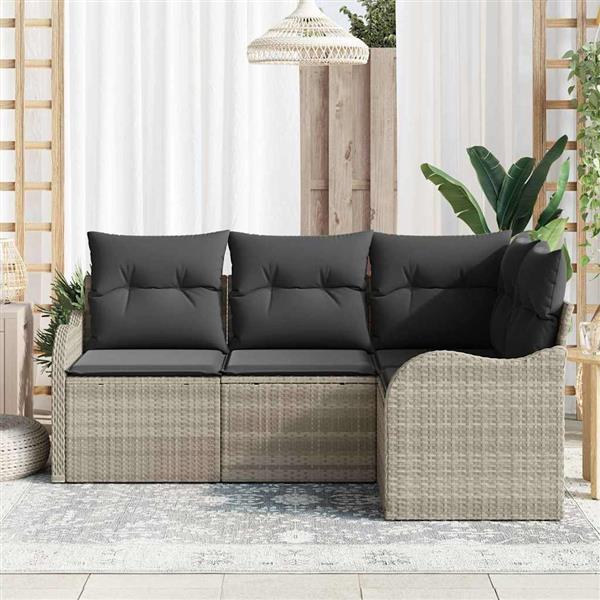 Grote foto vidaxl tuin sofa set met kussen met opslag 4 pcs lichtgrijs poly riet tuin en terras tuinmeubelen