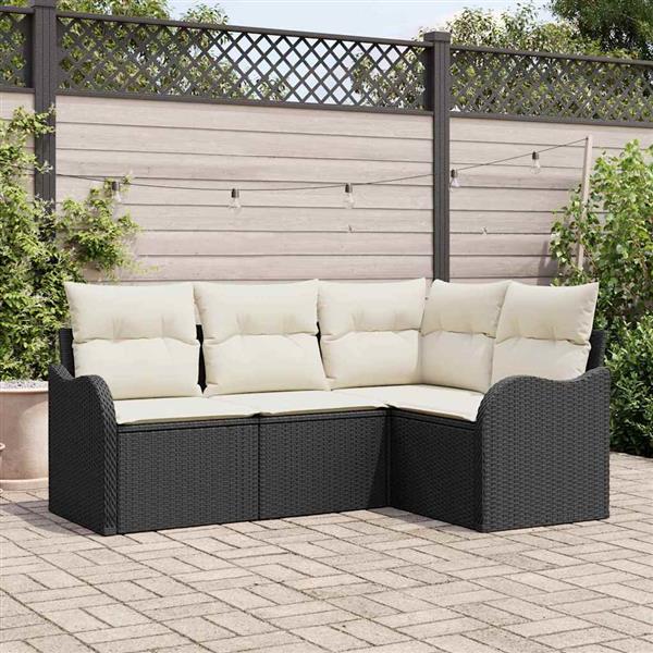 Grote foto vidaxl tuin sofa set met kussen met opslag 4 pcs zwart poly riet tuin en terras tuinmeubelen