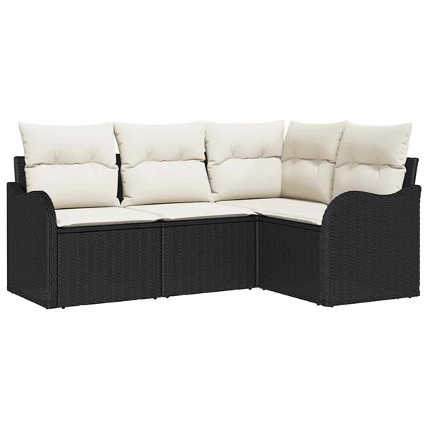 Grote foto vidaxl tuin sofa set met kussen met opslag 4 pcs zwart poly riet tuin en terras tuinmeubelen