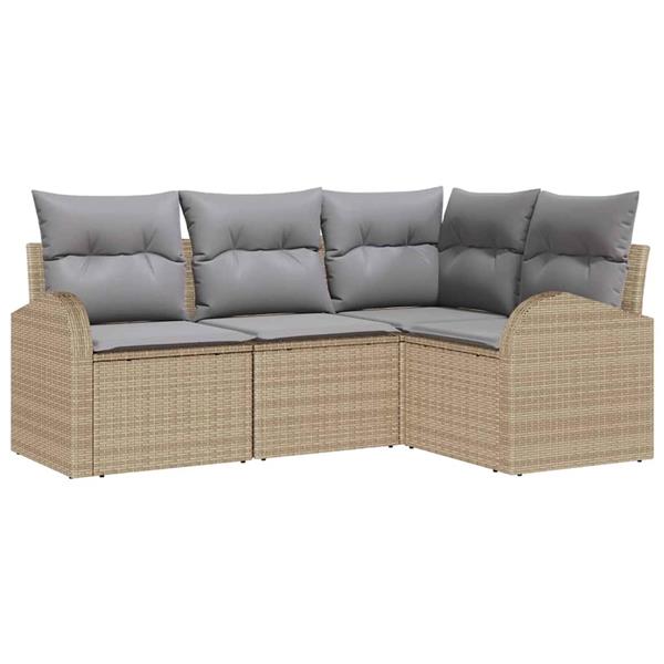 Grote foto vidaxl tuin sofa set met kussen 4 pcs beige lichtgrijs poly riet tuin en terras tuinmeubelen
